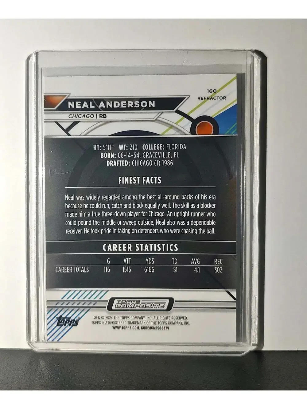 Neal Anderson Refractor 2023 Topps Finest NFL #160 Card Chicago Bears